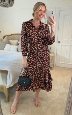 Courteney Floral Printed Shirt Dress With Ruffle Hem
