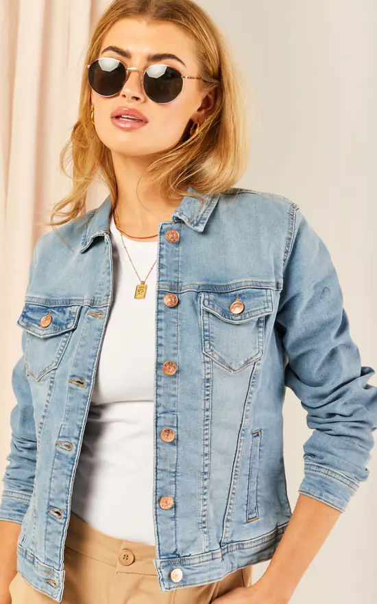 ONLY Short Denim Jacket In Light Blue Denim