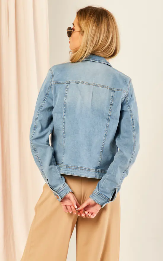 ONLY Short Denim Jacket In Light Blue Denim - Image 4