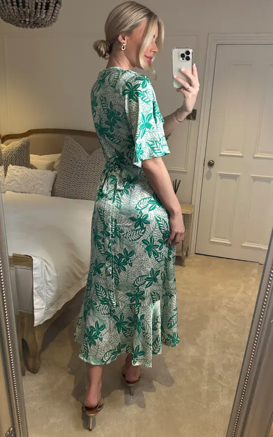 Floral Print Midi Wrap Dress In Mint Green - Image 4