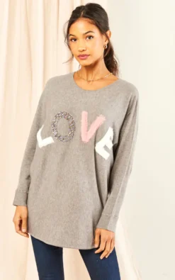 Apricot Grey 'Love' Oversized Jumper