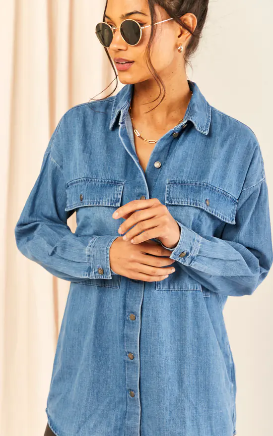 Noisy May Oversized Denim Shirt In Medium Blue - Image 2