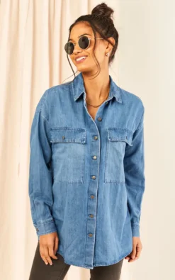 Noisy May Oversized Denim Shirt In Medium Blue