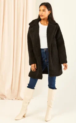 Black Oversize Teddy Winter Coat Jacket