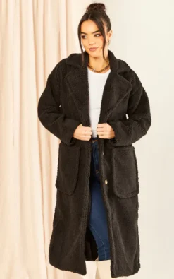 Black Longline Teddy Coat