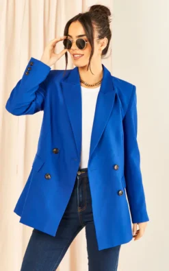 Oversize Longline Blazer With 4 Buttons And Pockets In Sax Blue