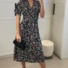 Multicolour Leopard & Floral Print Midi Wrap Dress With Belt Fastening