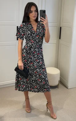 Multicolour Leopard & Floral Print Midi Wrap Dress With Belt Fastening