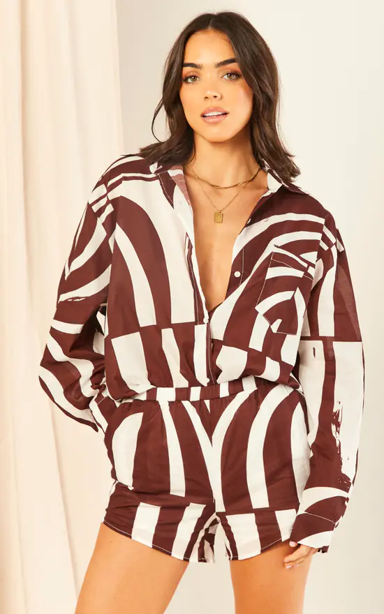 Brown Printed Oversized Shirt - Image 3