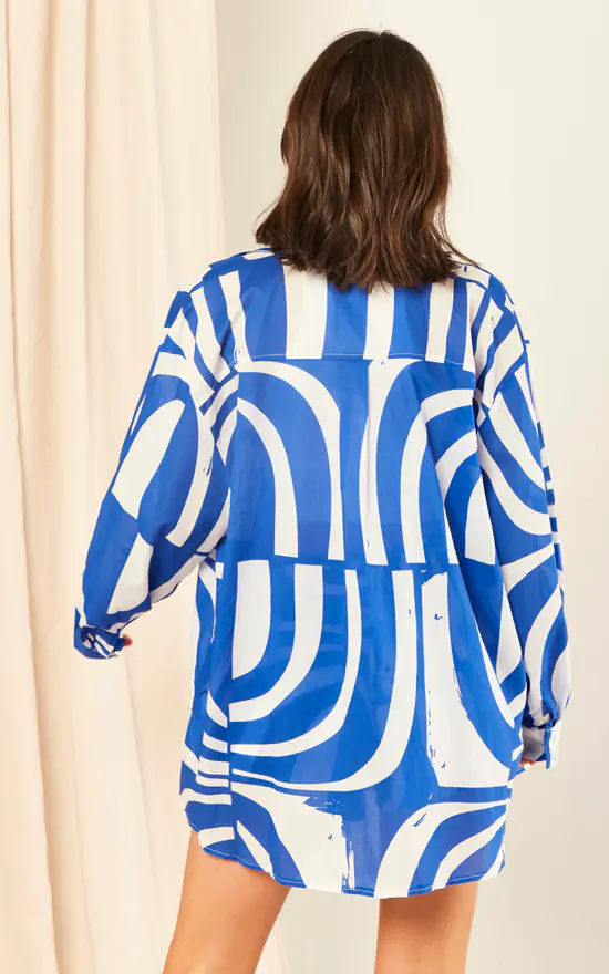 Blue Printed Oversized Shirt - Image 4