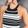ONLY Sleeveless Striped Halter Neck Top In Black And White