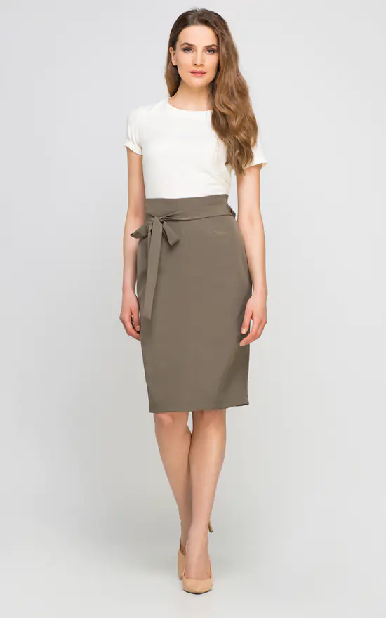 Pencil High Waisted Midi Skirt, Khaki