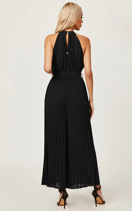Halter Neck Pleated Jumpsuit In Black - Image 3
