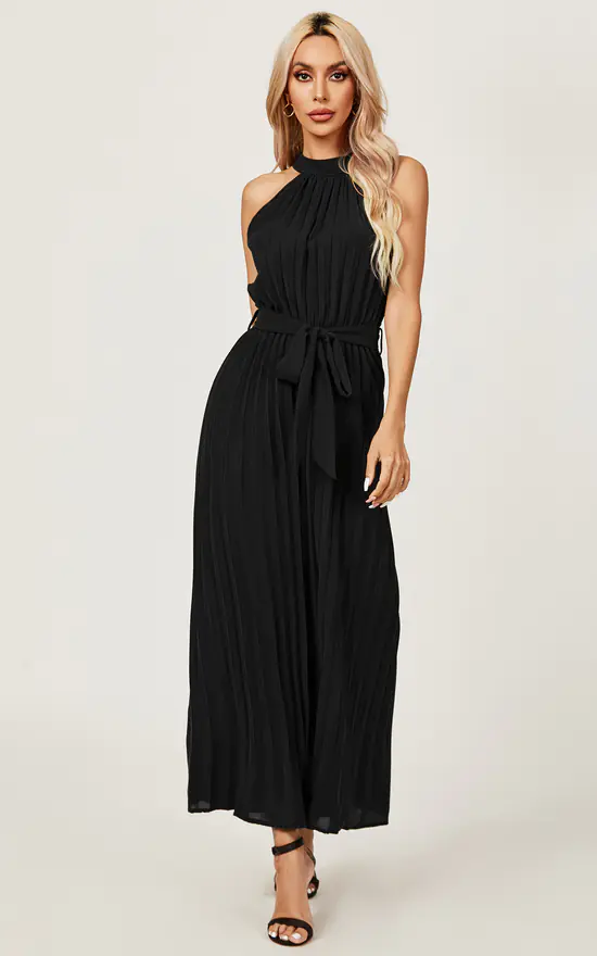 Halter Neck Pleated Jumpsuit In Black - Image 4