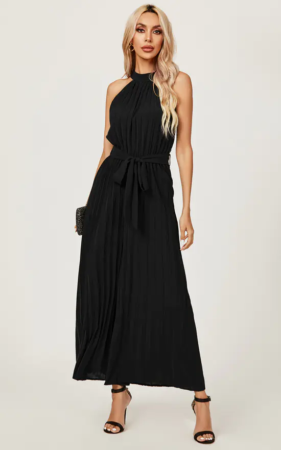 Halter Neck Pleated Jumpsuit In Black - Image 2