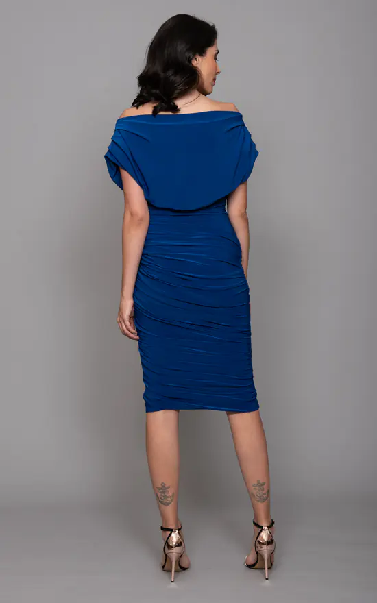 Oxygen Dress – Off Shoulder Ruched Bodycon – Cobalt - Image 4