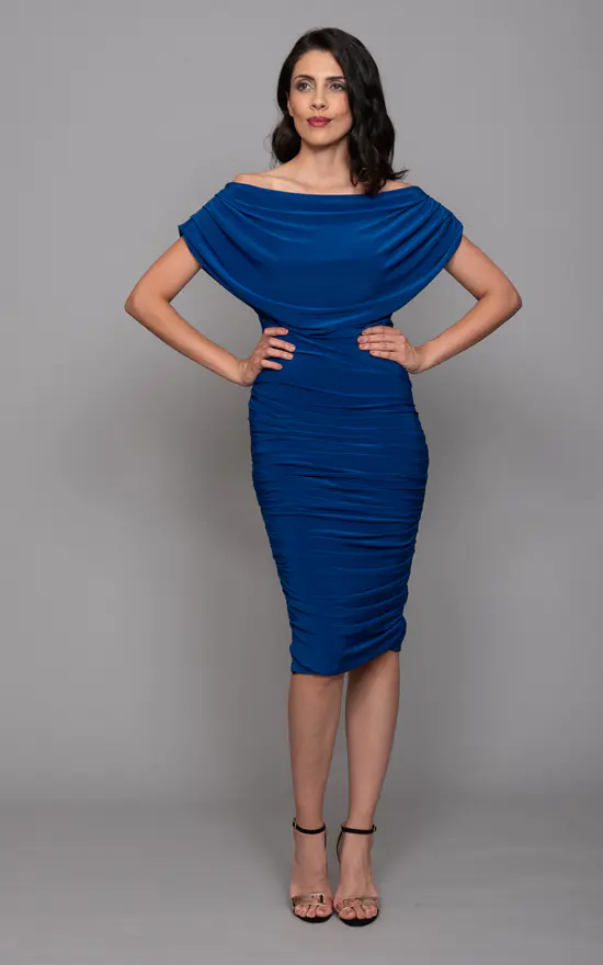 Oxygen Dress – Off Shoulder Ruched Bodycon – Cobalt - Image 2