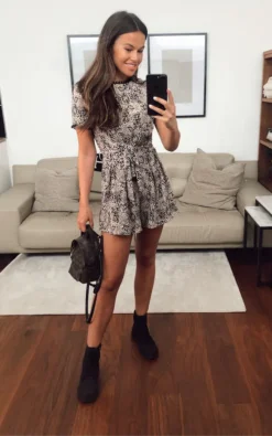 Gabby Trim Detail Floral Playsuit Beige