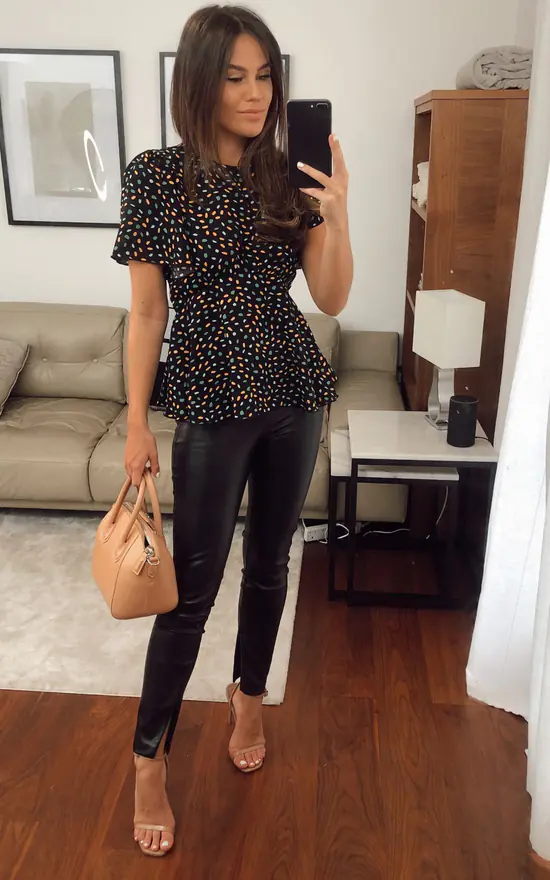 Imogen Angel Sleeve Peplum Top Multi Spot - Image 2