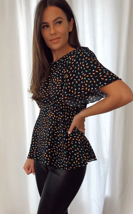 Imogen Angel Sleeve Peplum Top Multi Spot - Image 3