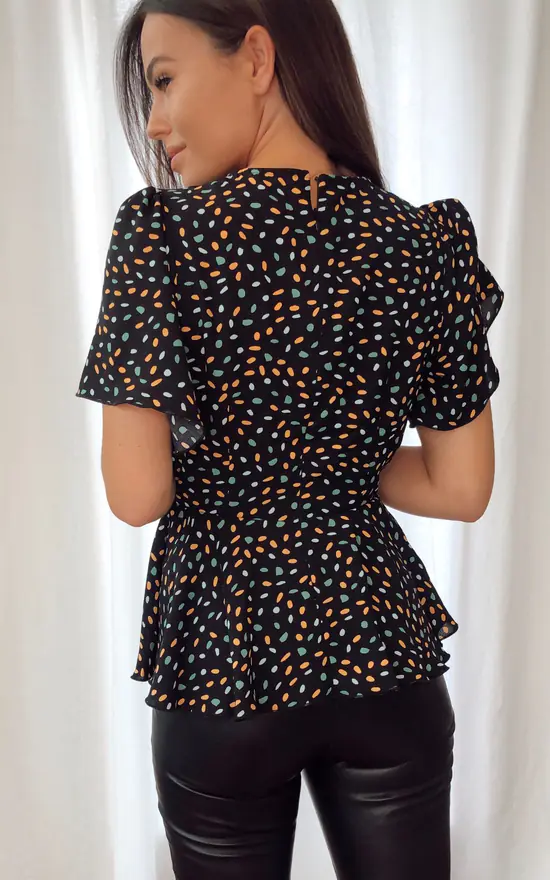 Imogen Angel Sleeve Peplum Top Multi Spot - Image 4