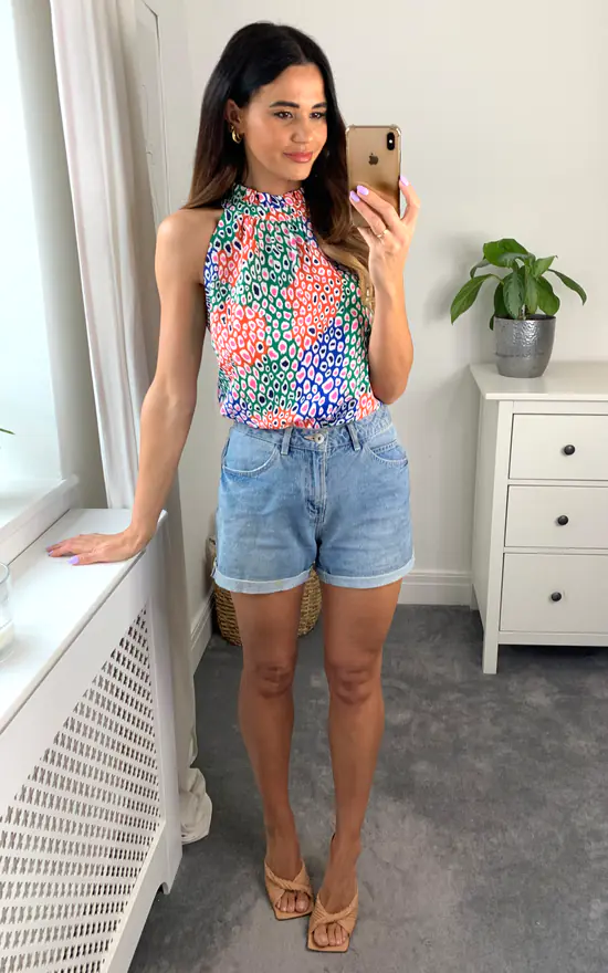 Sleeveless Leopard Print Halter High Neck Top In Multicolour - Image 3