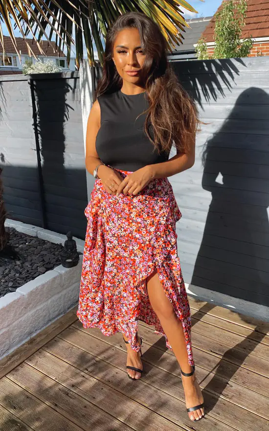 AX Paris Red Printed Skirt 2 In 1 Midi Dress - Image 2