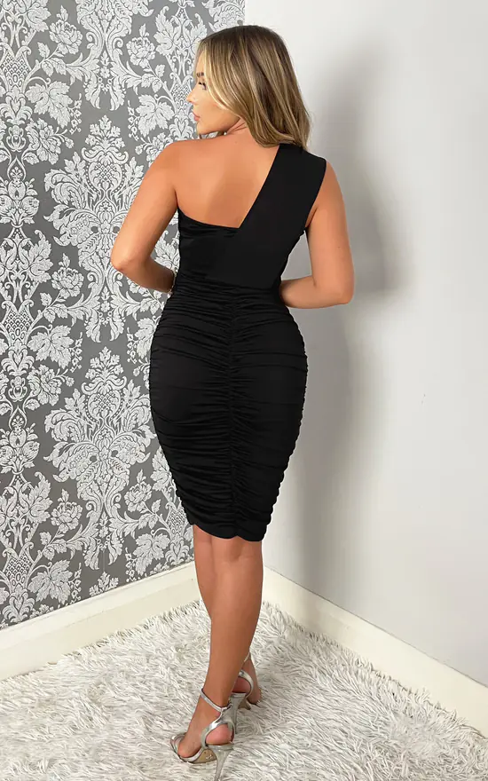 AX Paris Black One Shoulder Ruched Bodycon Midi Dress - Image 2