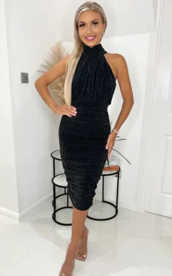 AX Paris Black Sparkle Cut In Neck Midi Dress