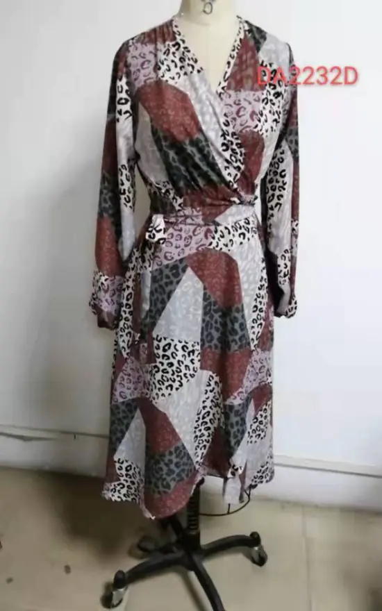 Multicoloured And Colour Block Leopard Print Long Sleeve Midi Wrap Dress - Image 4