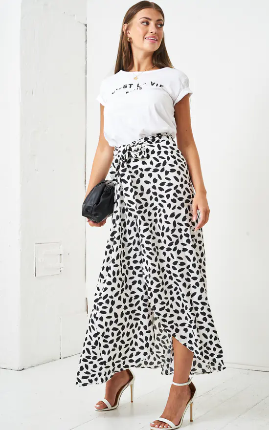 White And Black Leopard Print Maxi Wrap Skirt - Image 3