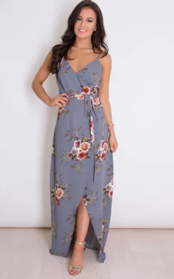 Mia Floral Wrap Maxi Grey