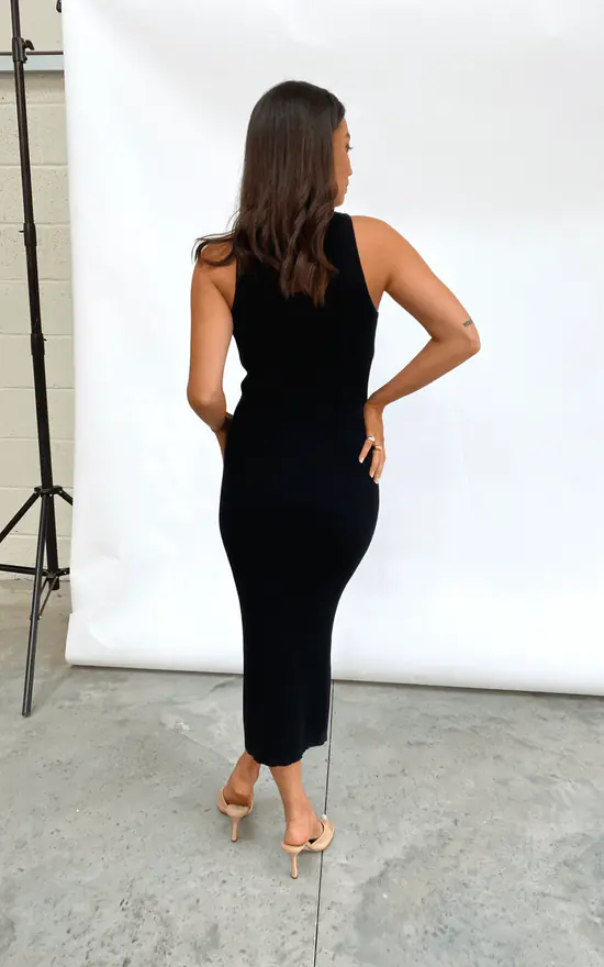 Billie Ribbed Racer Midi Dress Black - Image 3