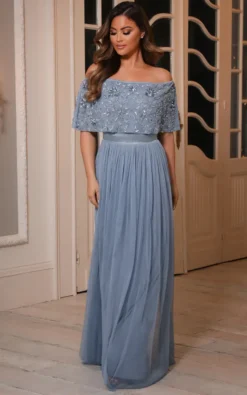 Petite Iriana Blue Off The Shoulder Maxi Dress