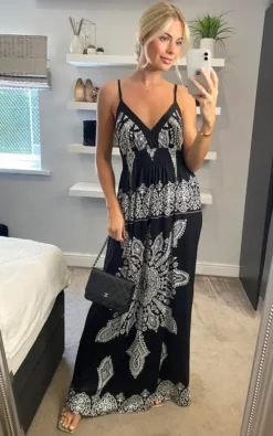 Black And White Mosaic Print Maxi Dress