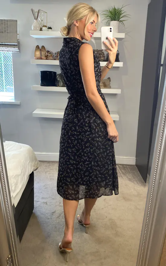 Multi Black Ditsy Floral Sleeveless Midi Dress - Image 4