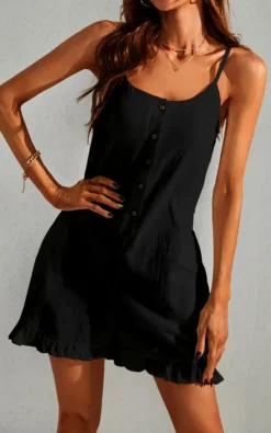 Playsuit With Frill Detail In Black