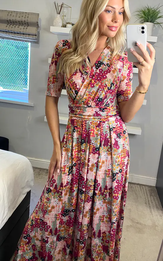 Jolie Moi Akayla Printed Jersey Maxi Dress, Orange Multi - Image 3