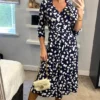 Jolie Moi Sylvie Wrap Collar Dress, Navy Floral