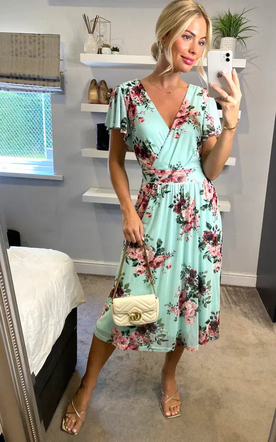 Jolie Moi Kiley Wrap Front Mesh Dress, Light Green