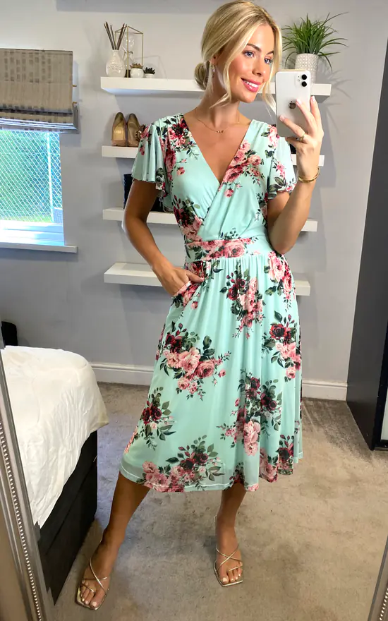 Jolie Moi Kiley Wrap Front Mesh Dress, Light Green - Image 2