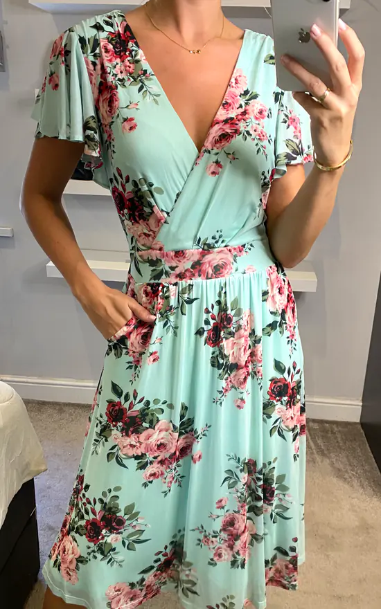 Jolie Moi Kiley Wrap Front Mesh Dress, Light Green - Image 3