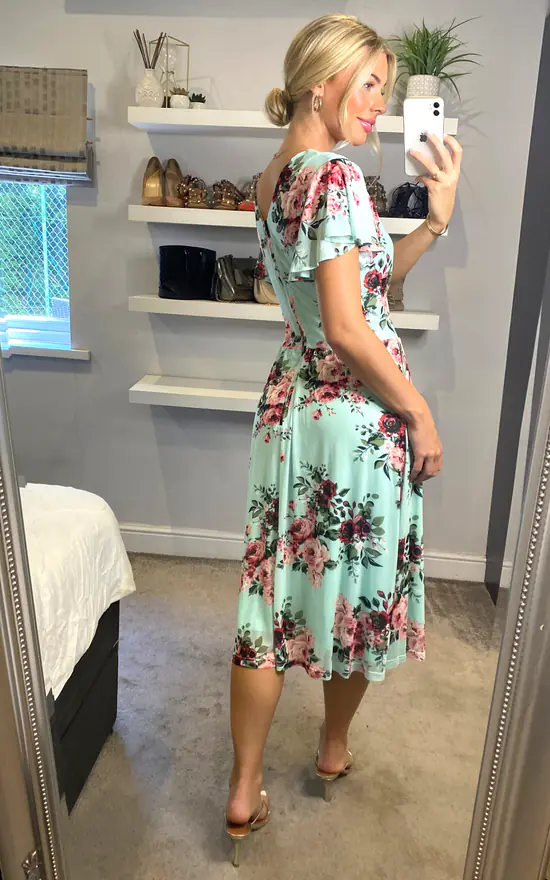 Jolie Moi Kiley Wrap Front Mesh Dress, Light Green - Image 4