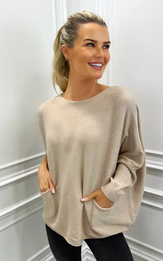 Roma Knit Jumper In Beige - Image 3
