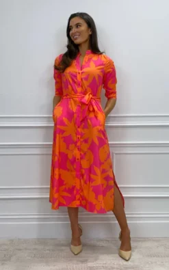 Capri Midi Dress In Orange/Pink