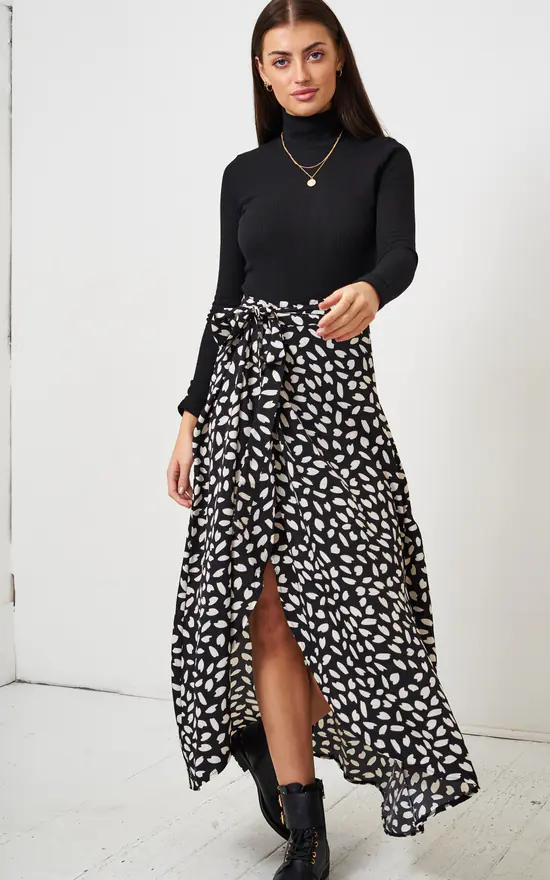 Black And White Leopard Print Maxi Wrap Skirt - Image 3