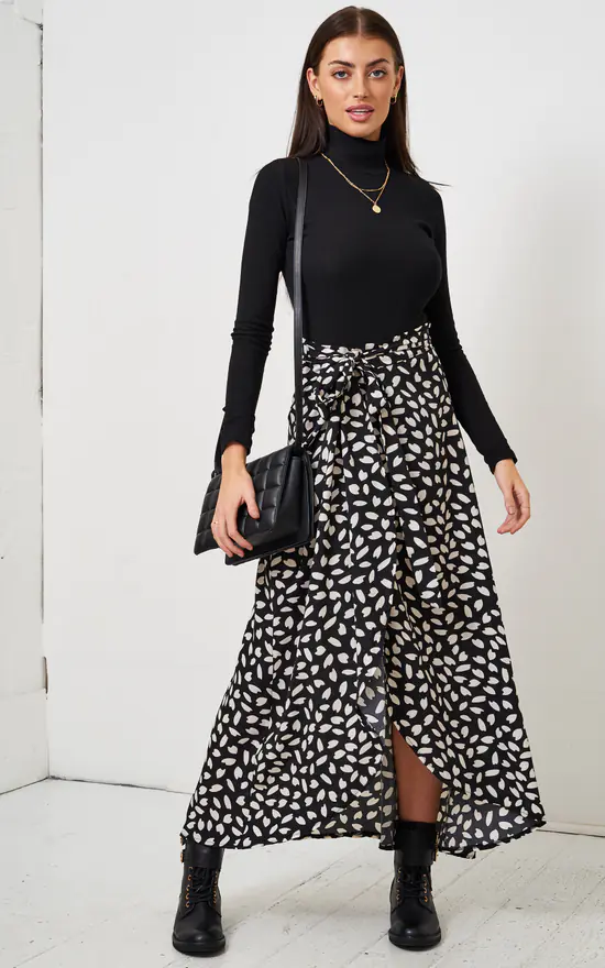 Black And White Leopard Print Maxi Wrap Skirt