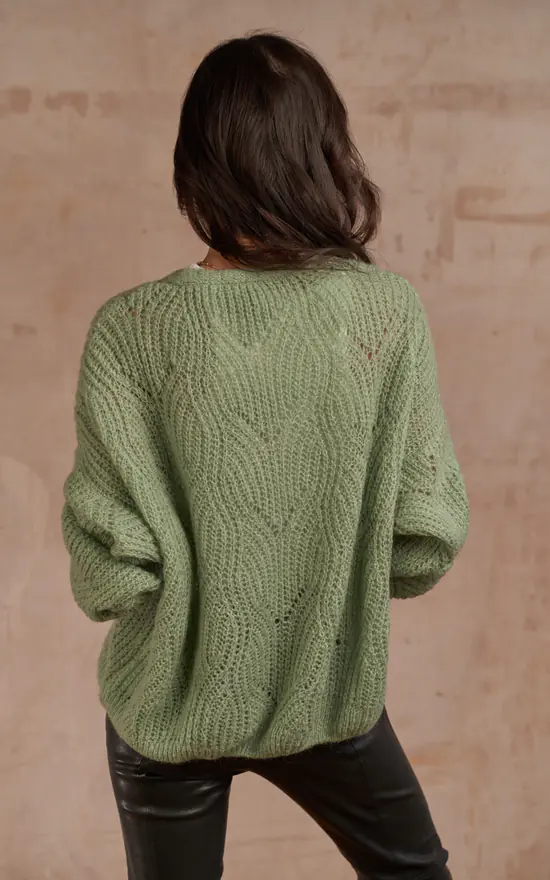 Knitted Button Up Cardigan In Light Green - Image 4