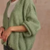 Knitted Button Up Cardigan In Light Green