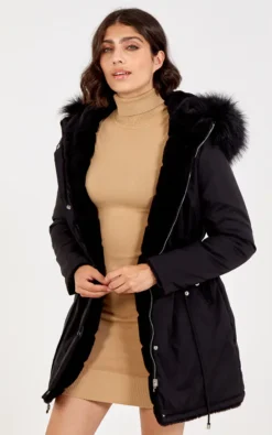 Sylvia Black Reversible Fur Parka Coat